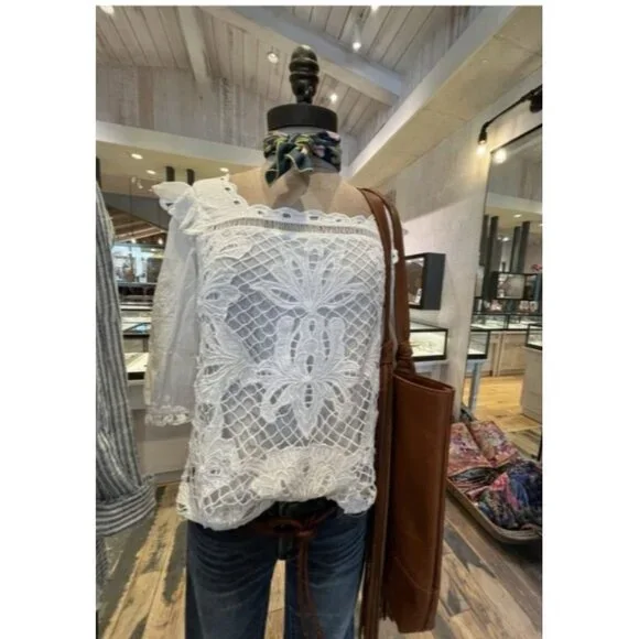 NWT Sundance ALTAI Blouse Small White Eyelet Lace Embroidered Boho Feminine SS - Picture 3 of 13